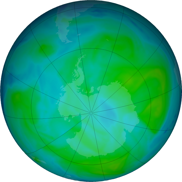 Antarctic ozone map for 14 January 2019